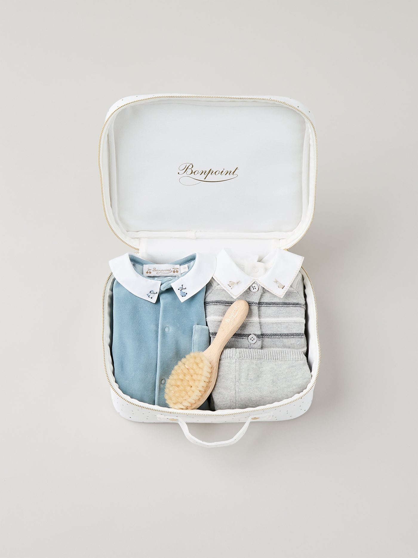 Moyenne valise naissance pour garçons - Laine et velours bleu