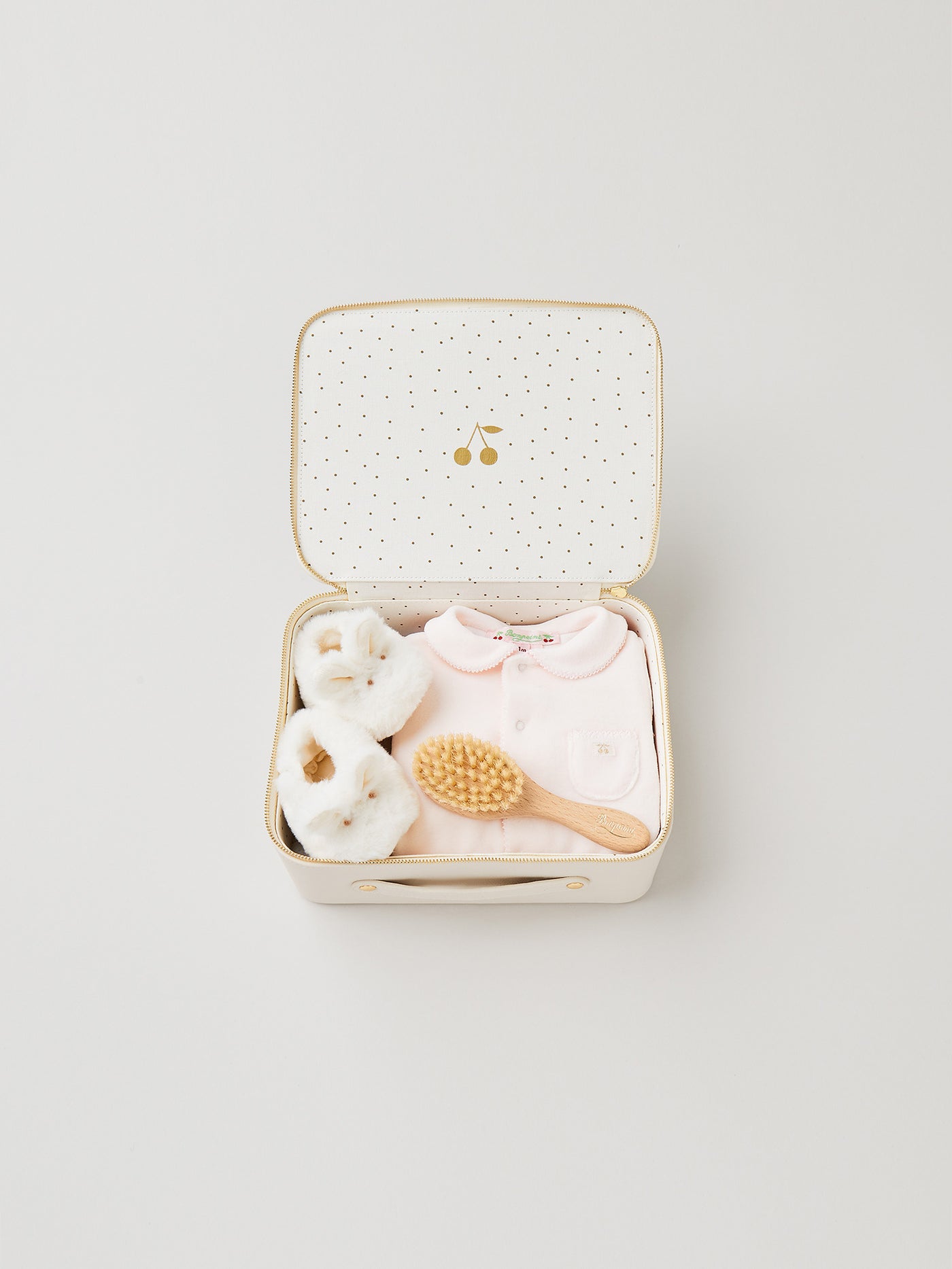 Valise Naissance Fille Pyjama velours rose