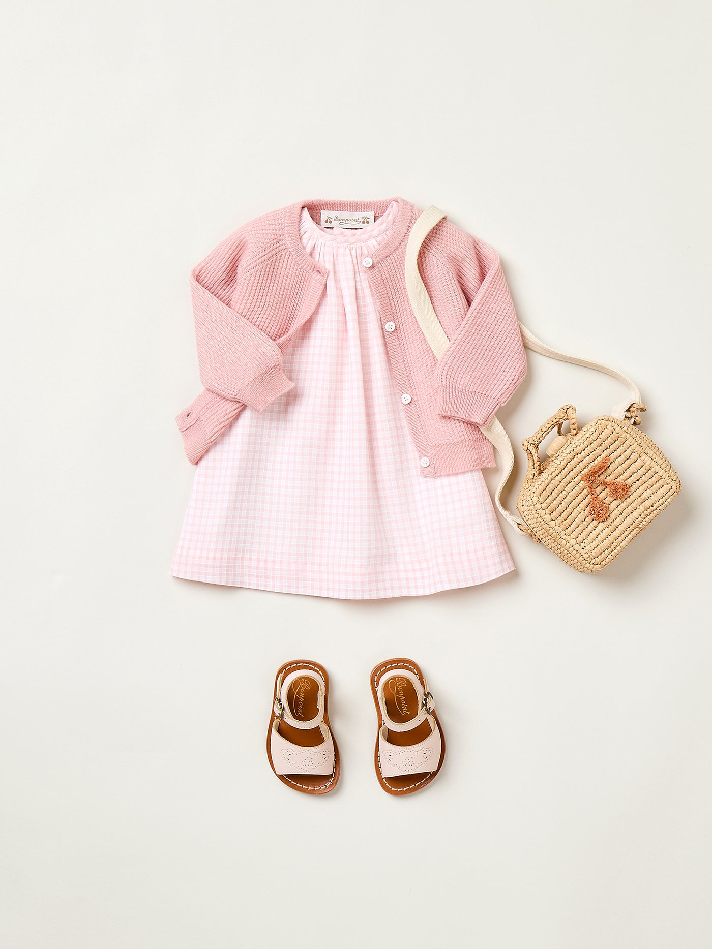 Summer 2025 Baby girl's look - Short-sleeved dress and suitcase