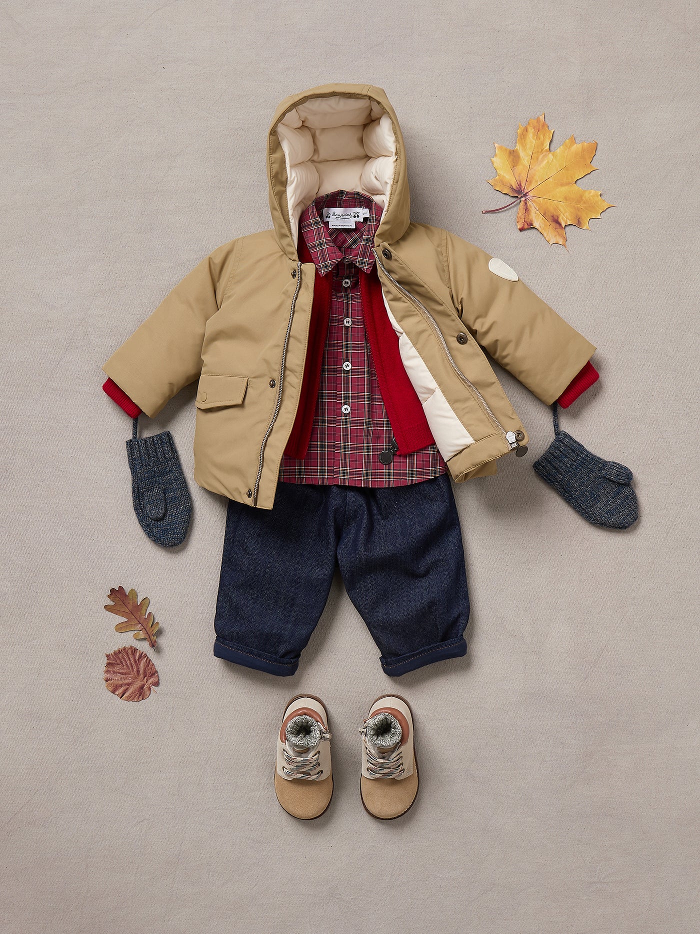 Winter 2024 Baby boy's look - Denim and hooded parka