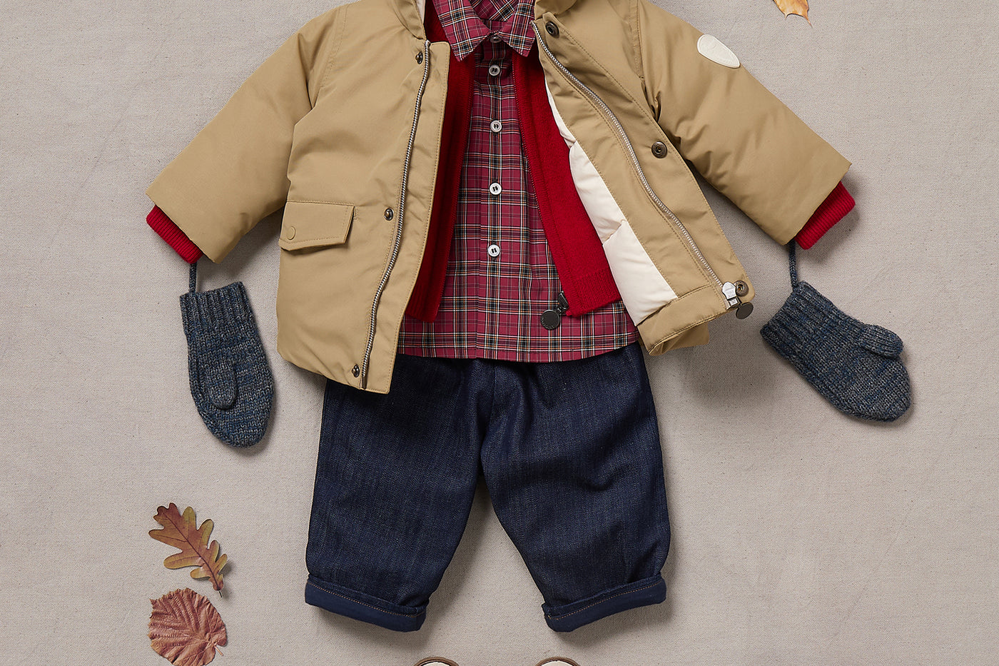 Winter 2024 Baby boy's look - Denim and hooded parka