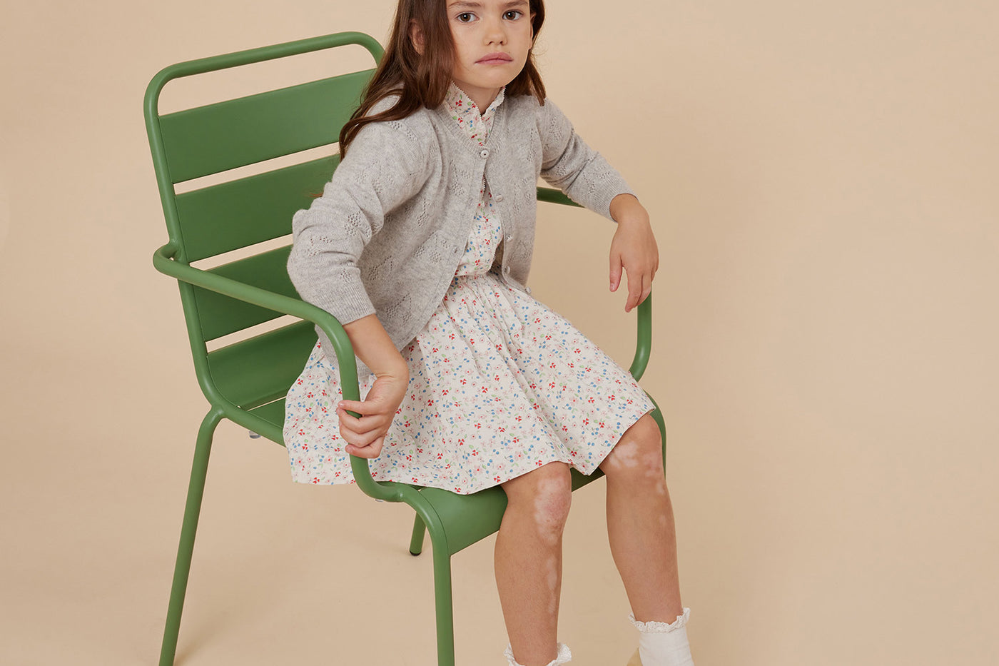 Summer 2024 girl's look cherry pointelle cardigan