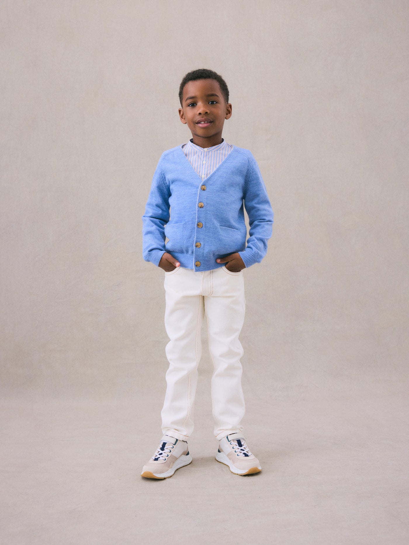 Winter 2024 boy's look light blue cardigan