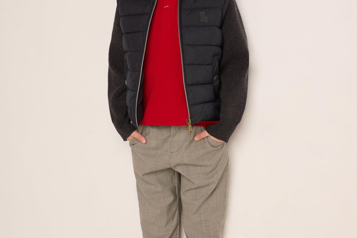 Winter 2023 boy's look checkered pants