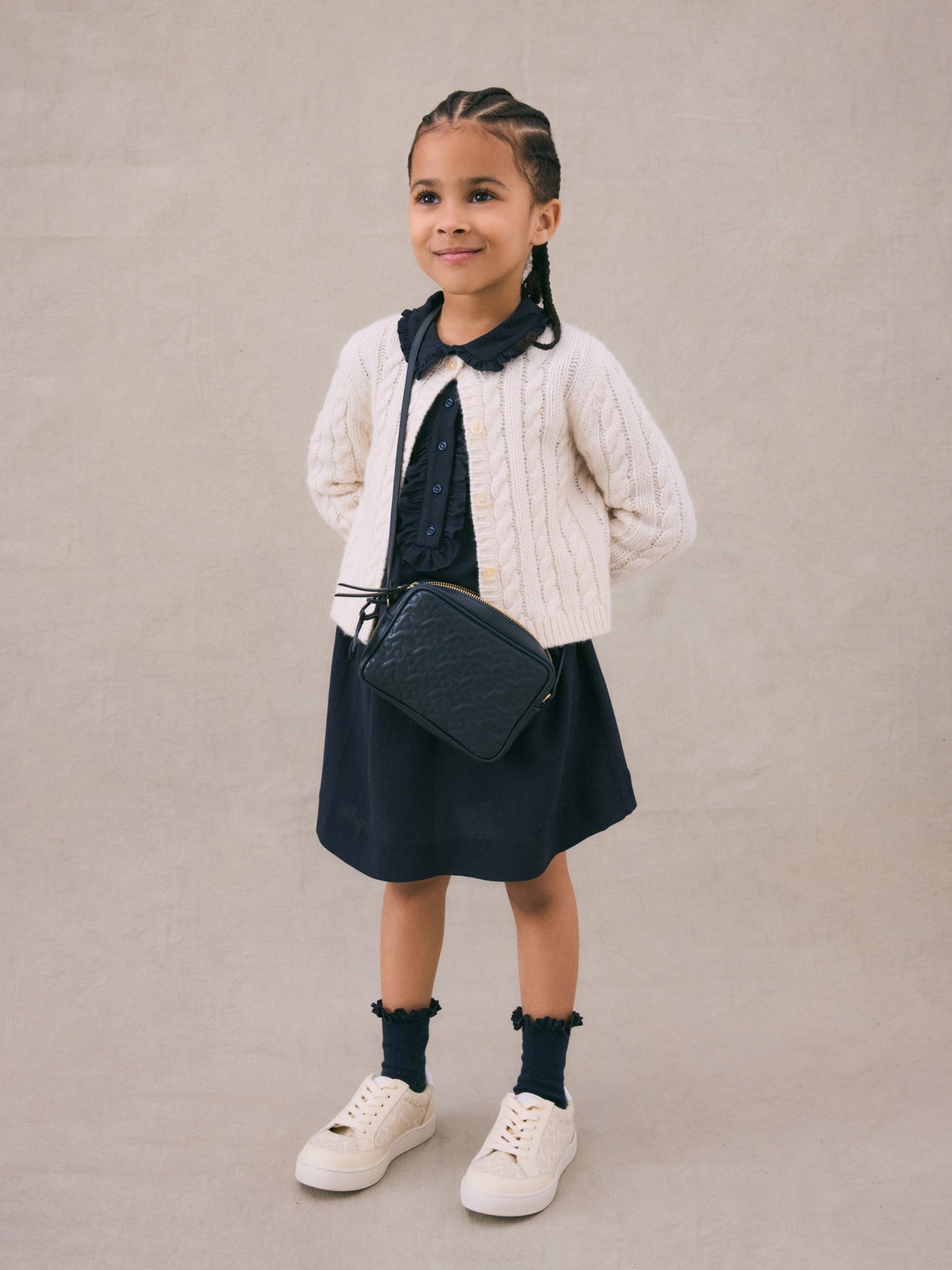 Winter 2024 girl's look navy blue collared dress