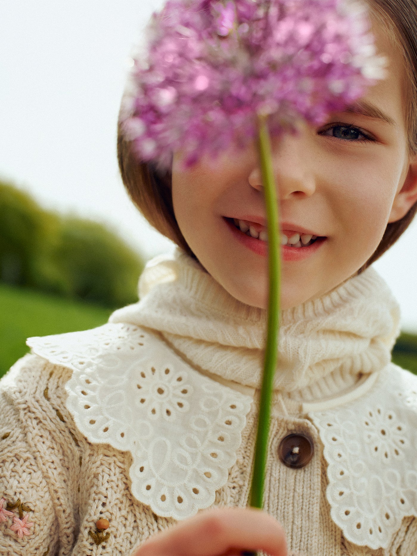 Maud sweater with ruffled Peter Pan collar in wool and cotton