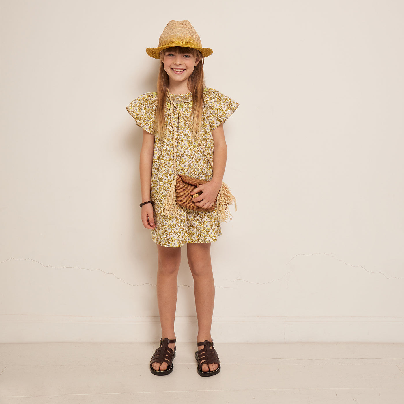 Bonpoint cruise collection printed yellow dress for girl 