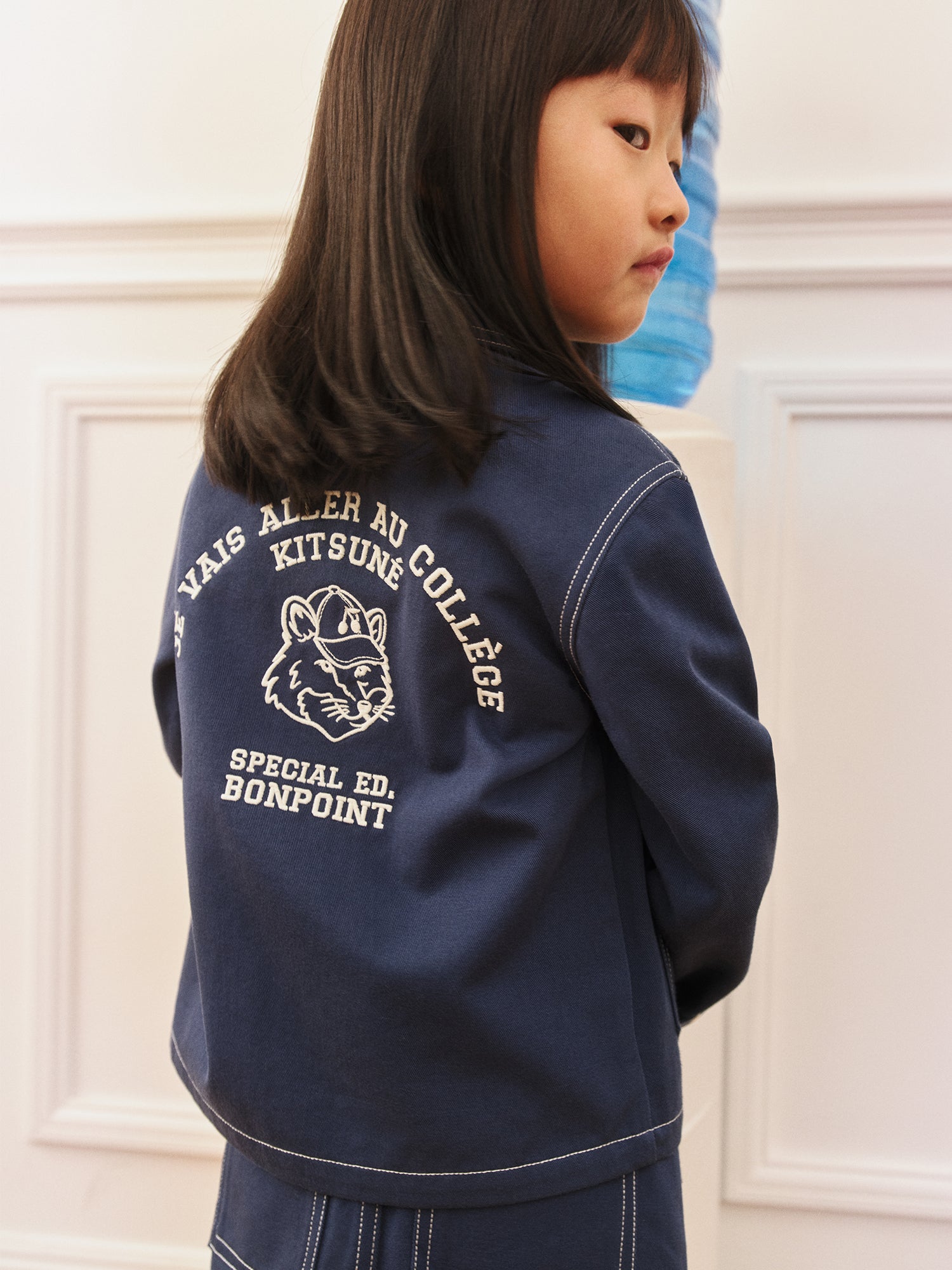 Girls' Look Bonpoint x Maison Kitsuné - Denim set with embroidery on t