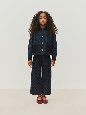 Pantalon denim Minalie imprimé damier cerises en coton biologique
