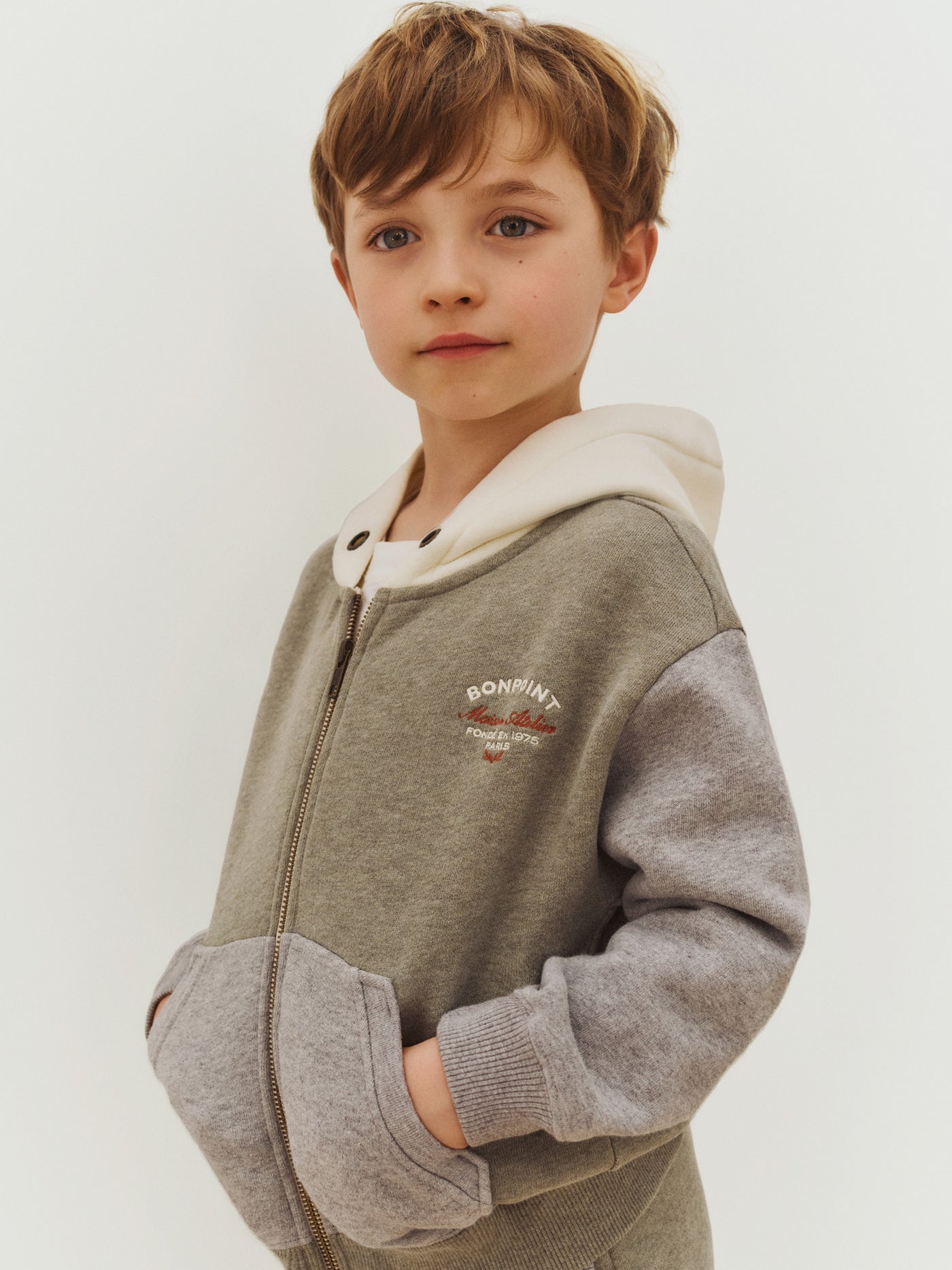 Sweatshirt Elroy mit Reißverschluss khaki meliert