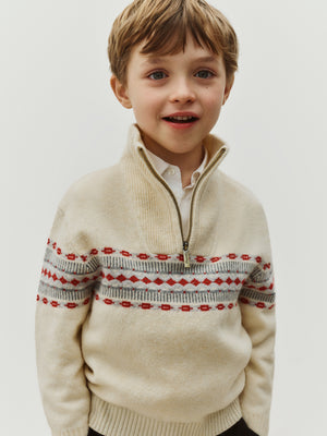 Pullover Manfred aus bestickter Jacquard-Wolle