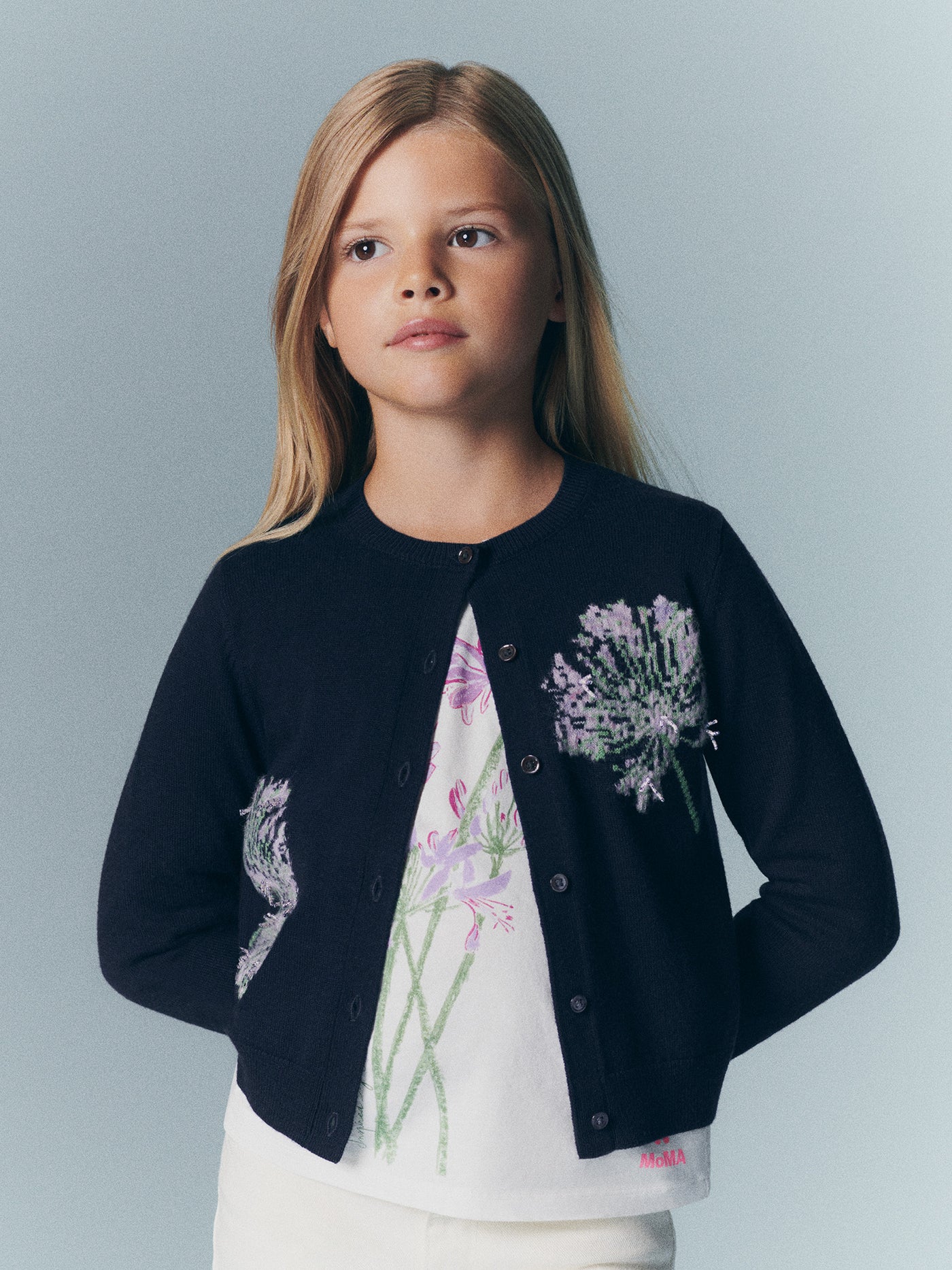 Bonpoint x MoMA Cardigan Mahena mit Intarsien-Blume