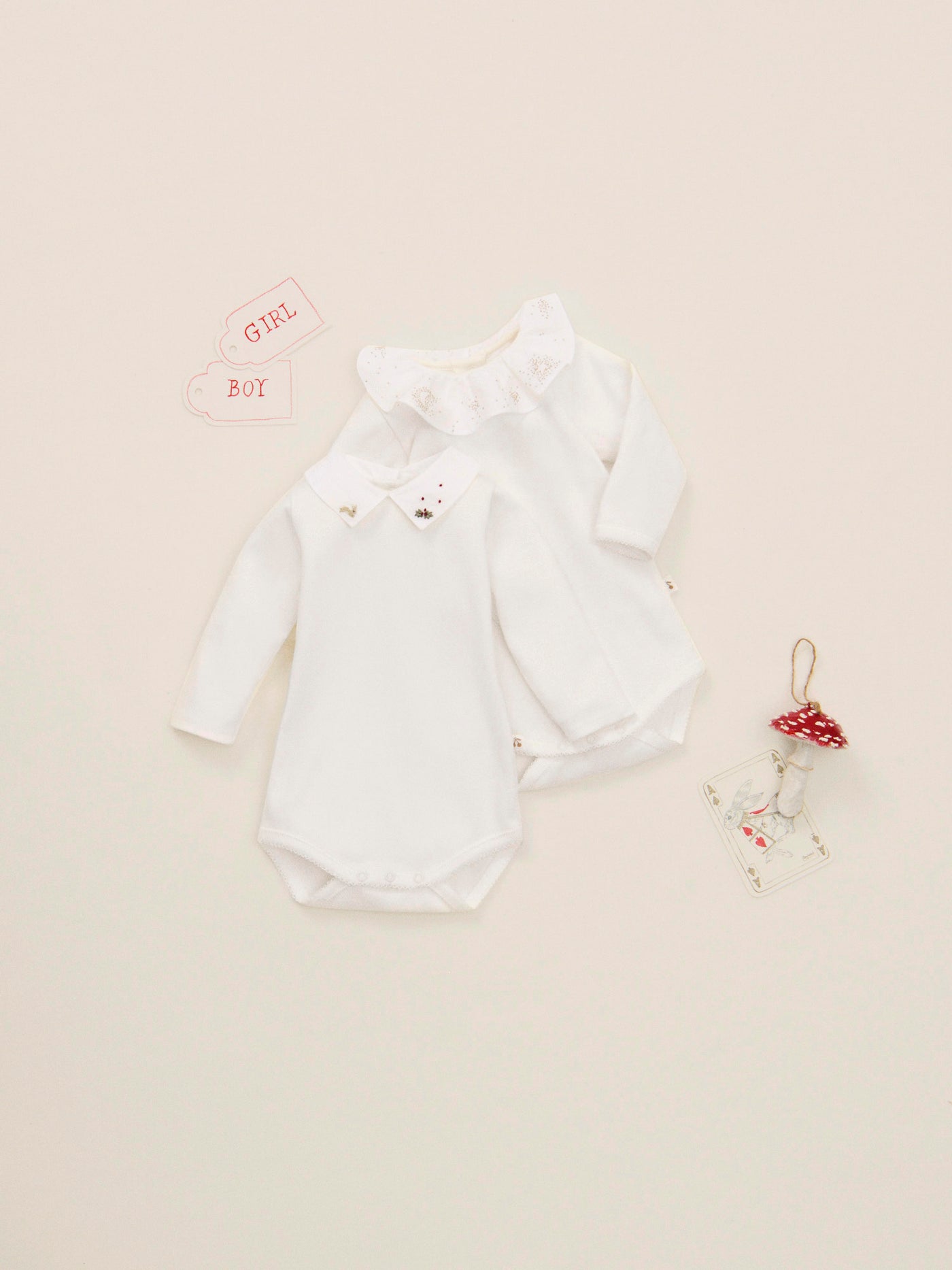 September bodysuit with Christmas embroidered collar in organic cotton