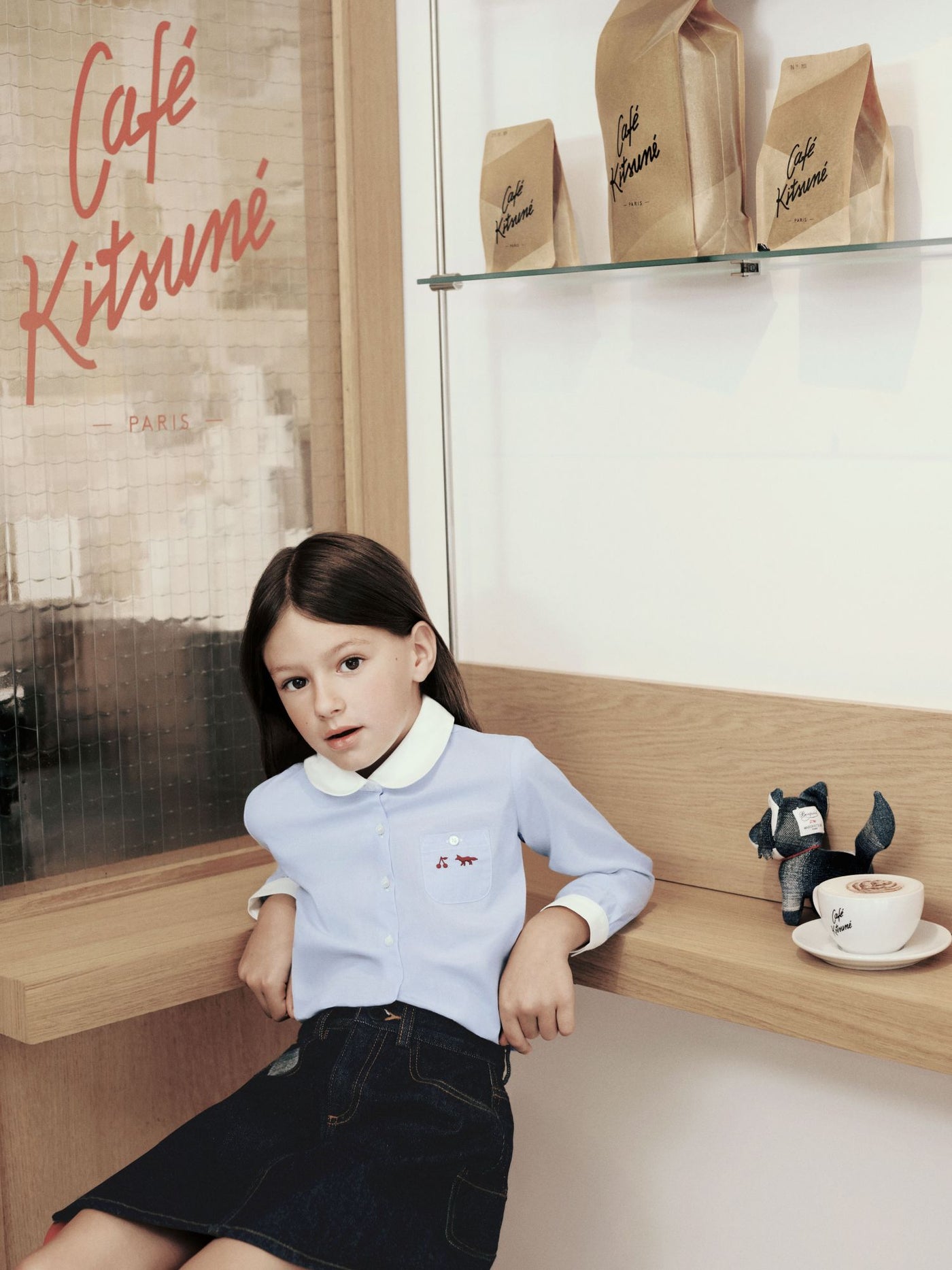 Bonpoint x Maison Kitsuné Bluse Marlene bestickt aus Bio-Baumwolle