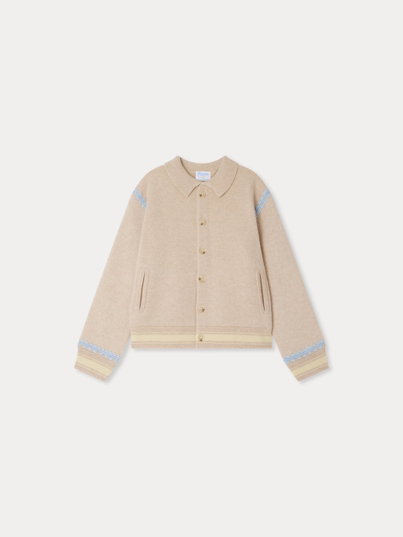 Bonpoint x Guest in Residence Liberté-Mix-Cardigan mit kontrastierender Stickerei aus sandfarbenem Kaschmir