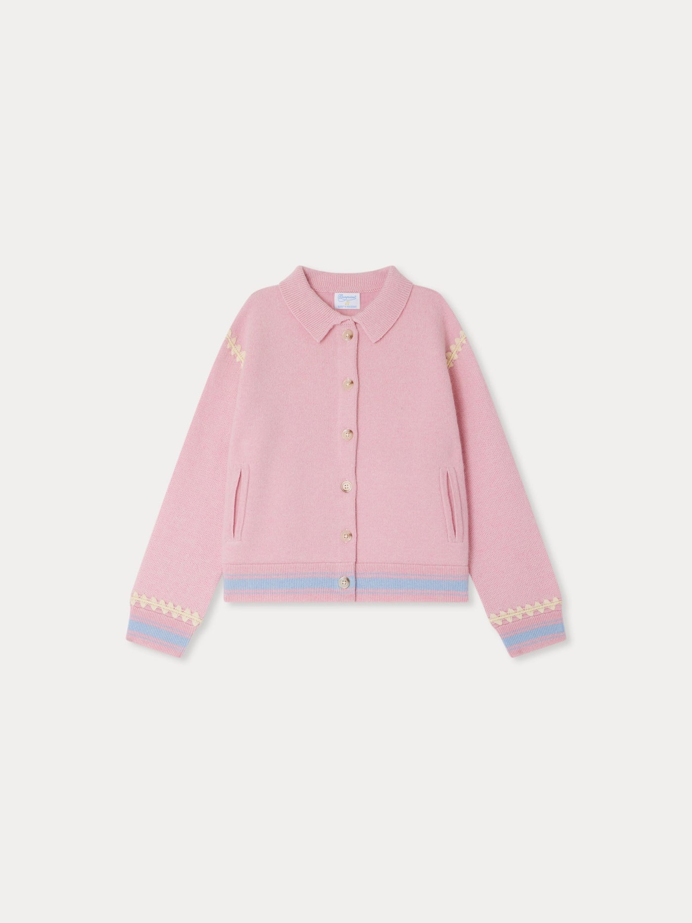 Cardigan Bonpoint x Guest in Residence Liberté con ricami a contrasto in cashmere rosa