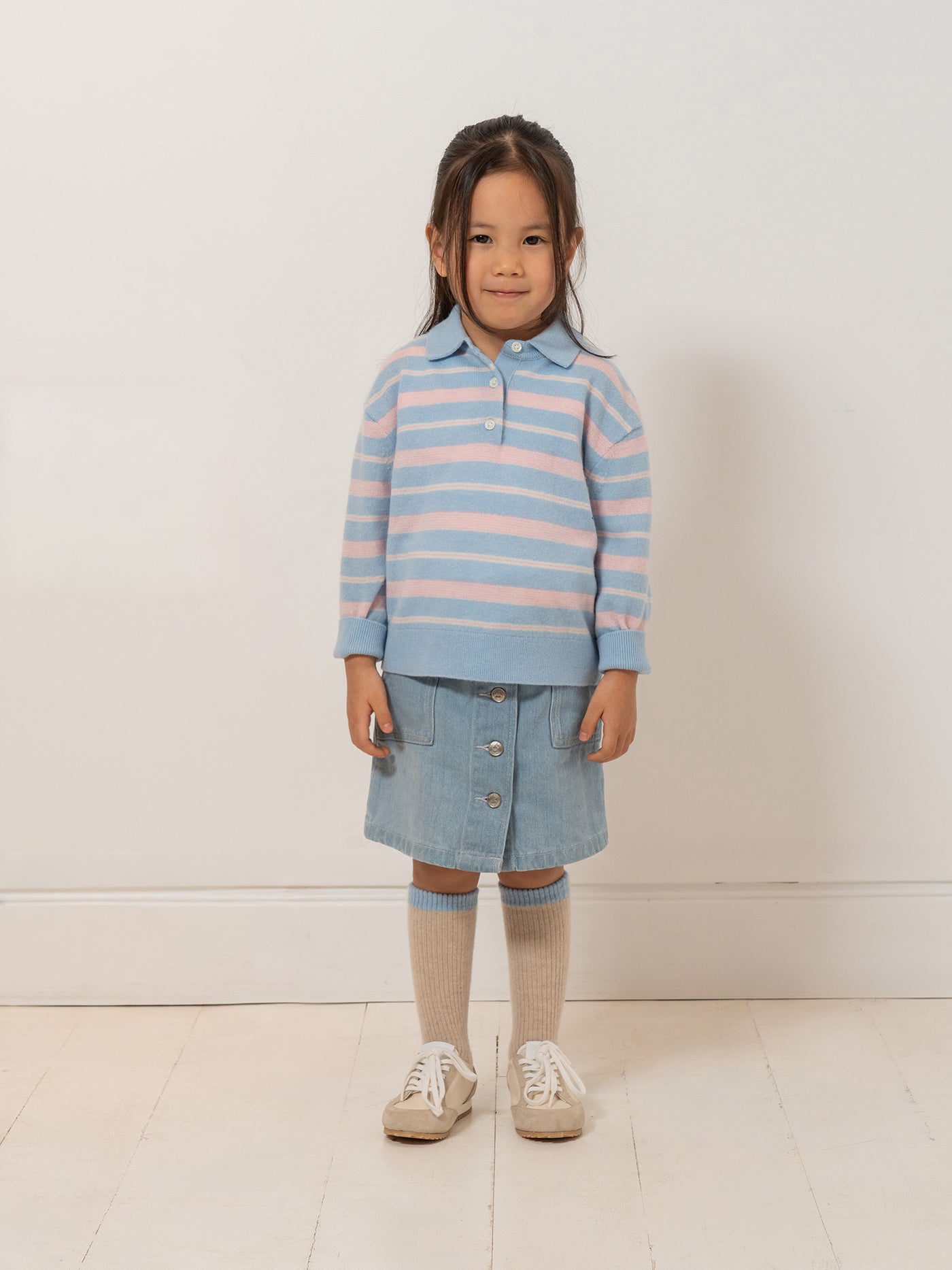 Bonpoint x Guest in Residence Pull mixte col polo Louie en cachemire bleu