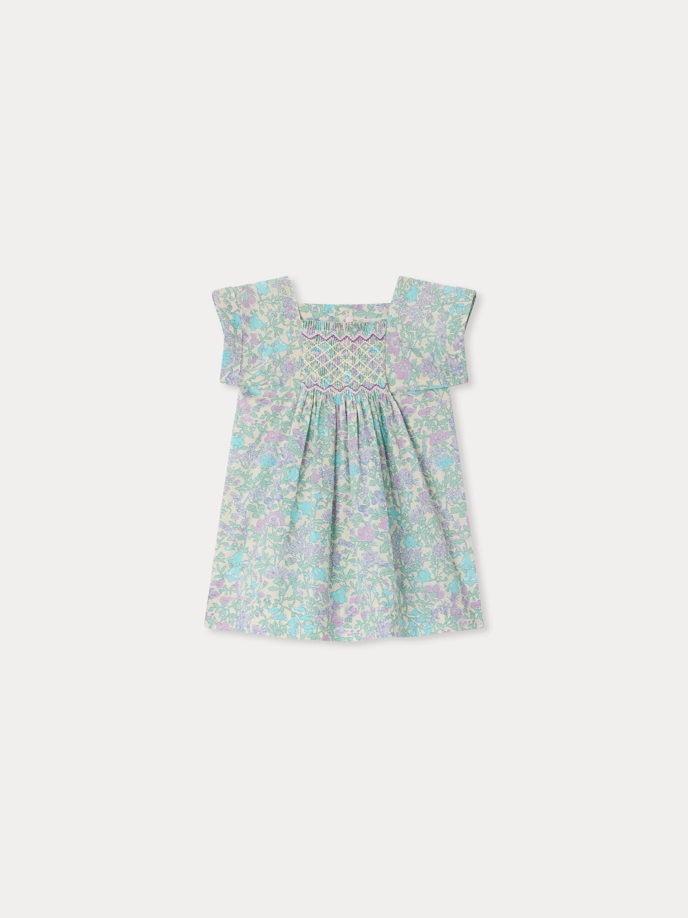 Robe smockée et brodée main Pais en tissu Liberty en coton biologique