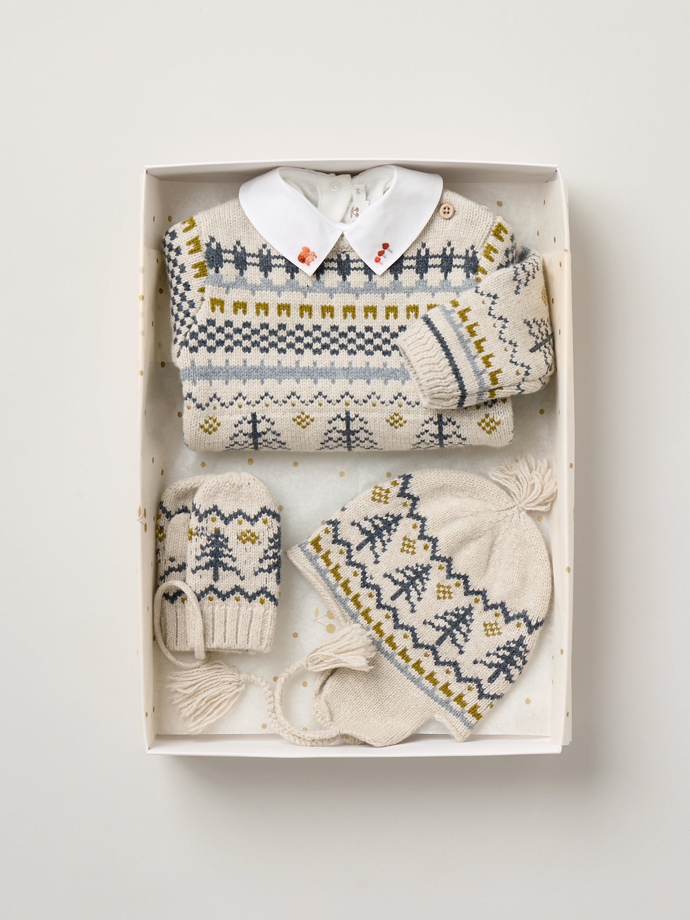 Unisex Newborn Gift Set - Jacquard Sweater and Accessories