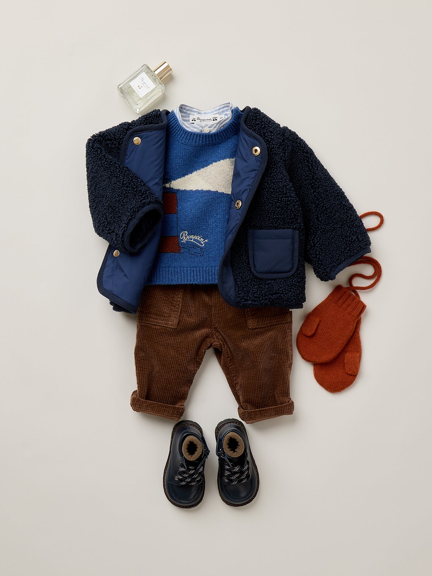 Baby-Pullover Almire mit besticktem Leuchtturm aus Wolle