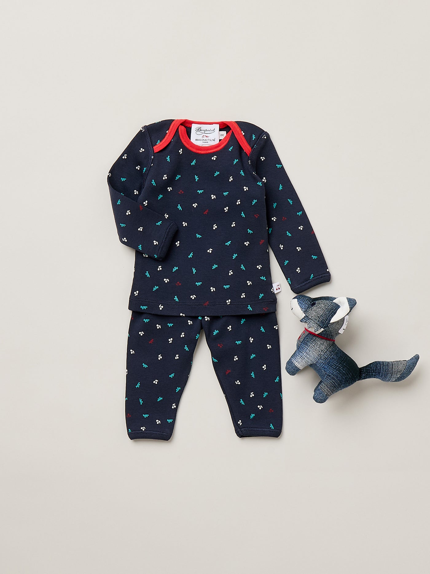 Bonpoint x Maison Kitsuné ensemble Timi imprimé cerises et renards en coton biologique