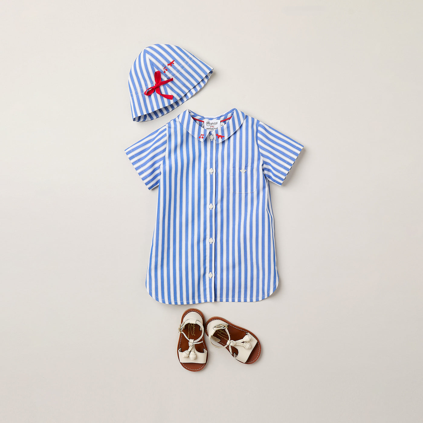 Look Bébé fille Bonpoint x Maison Kitsuné - Robe à col brodé en coton biologique