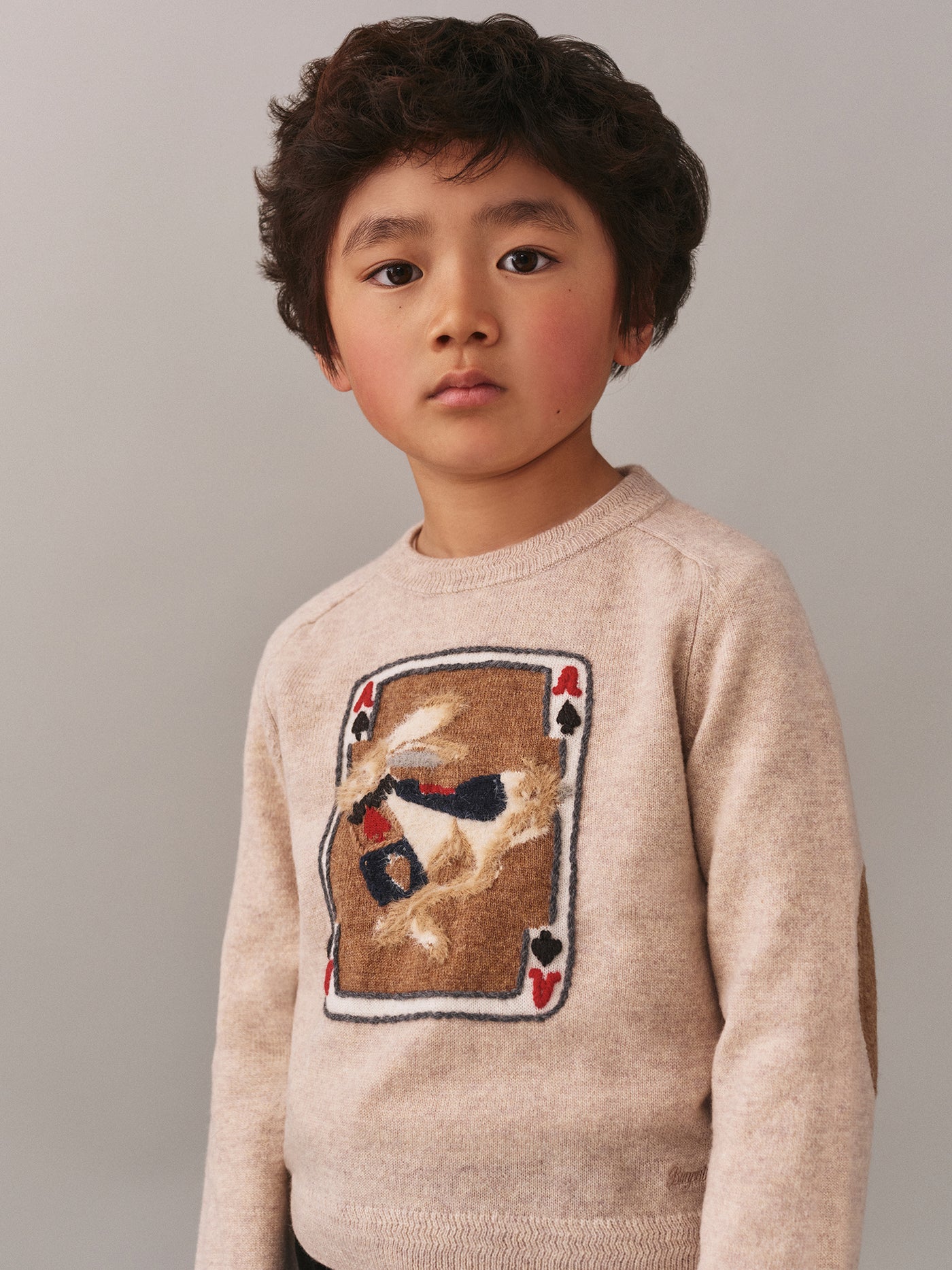 Emerson Jacquard- und Kaninchen-Wollpullover mit handbestickter Stickerei