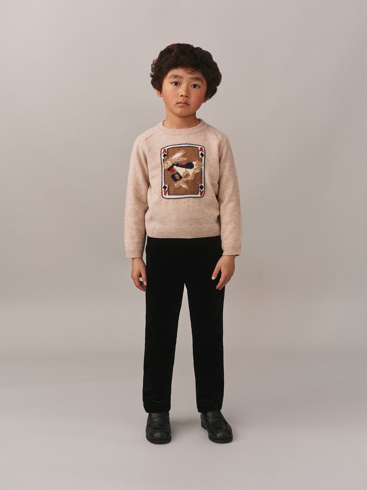 Emerson Jacquard- und Kaninchen-Wollpullover mit handbestickter Stickerei