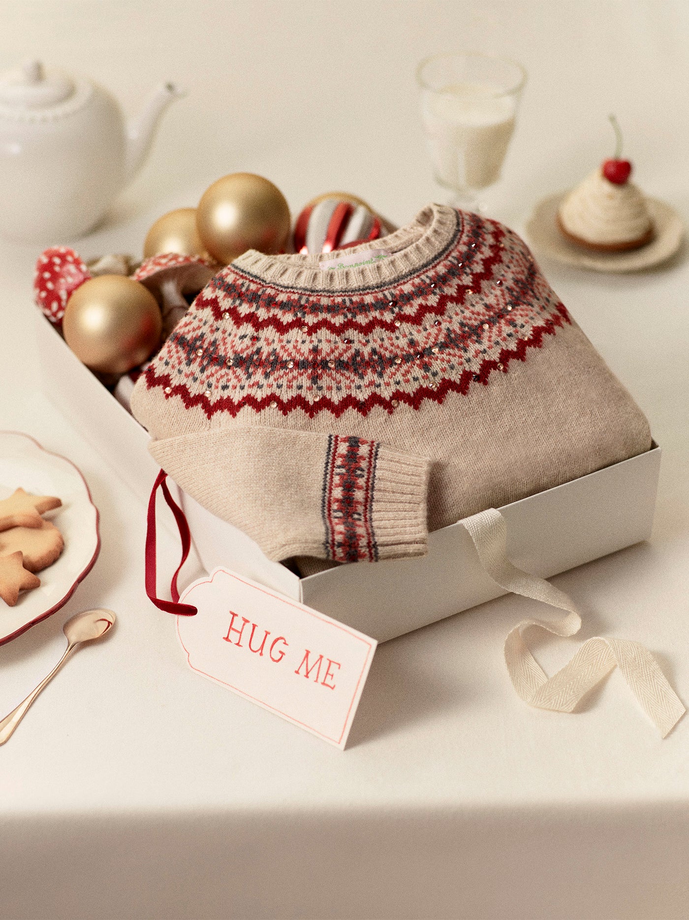 Jamon raglan sleeve jacquard sweater with rhinestones