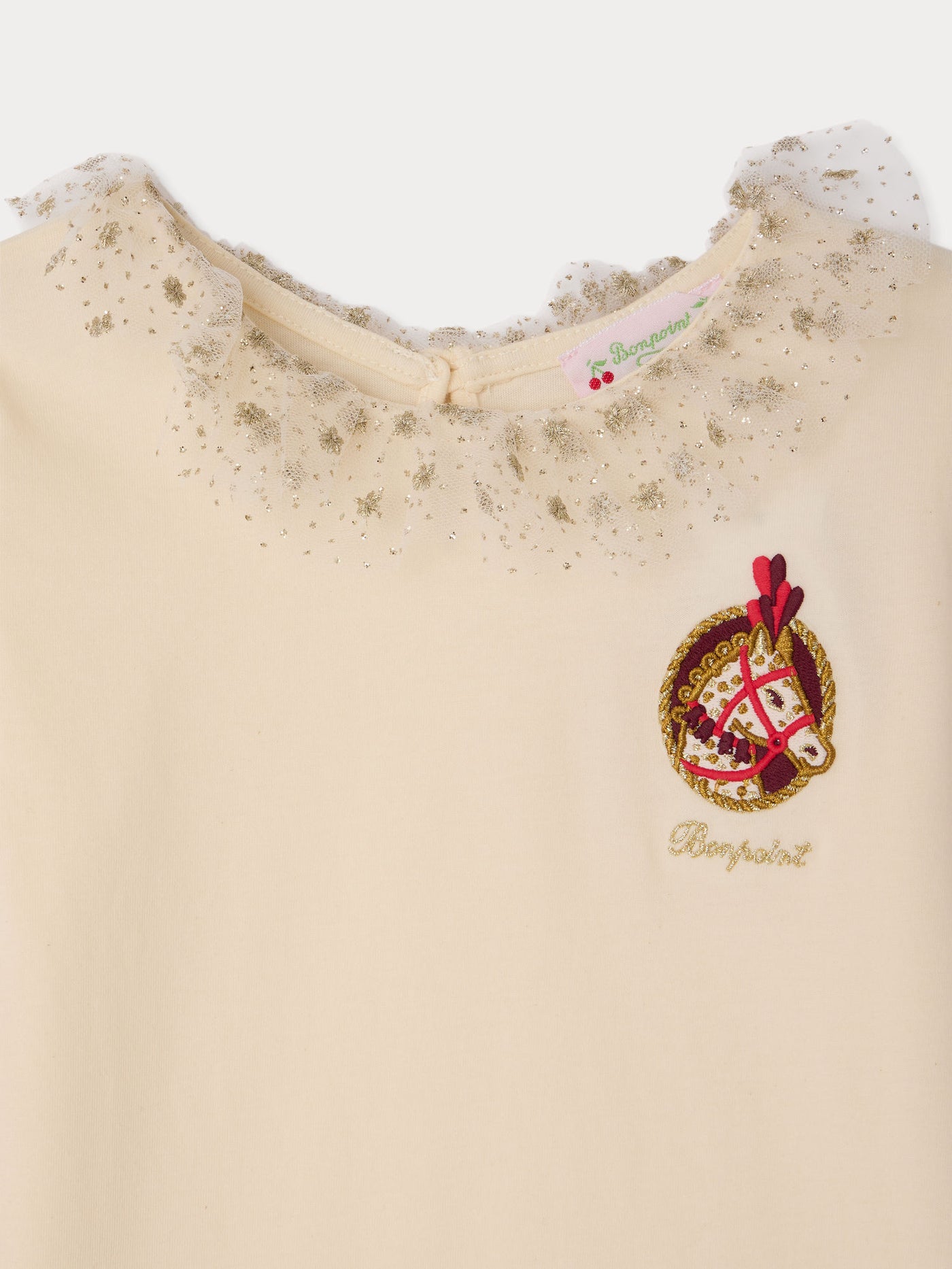 Tidjany T-Shirt mit Tüllkragen und Pferdeprint aus Bio-Baumwolle