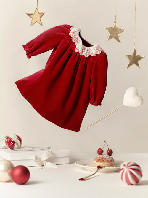 Jaylisa organic cotton velvet lace collar dress