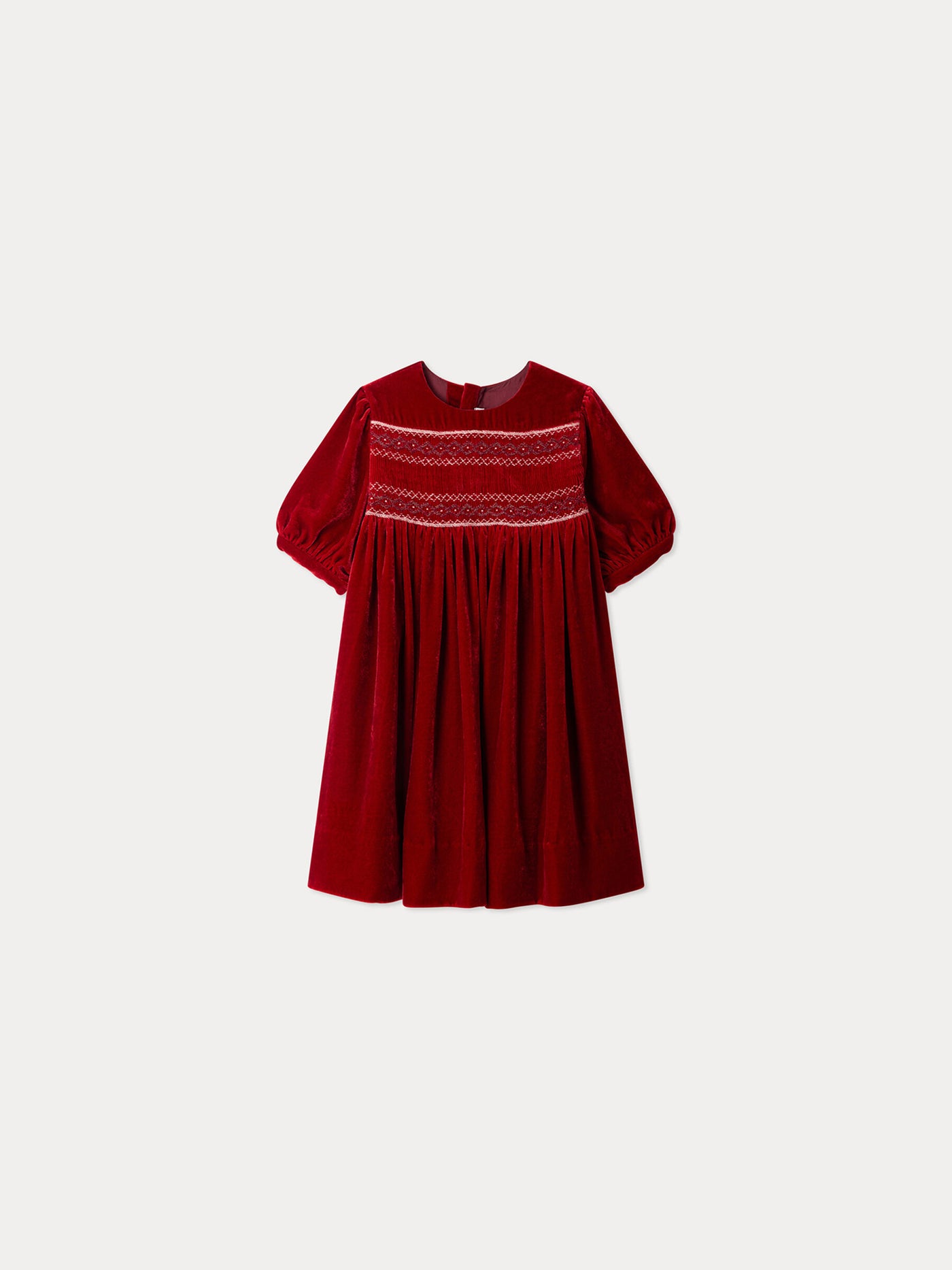 Mélodine smocked and hand-embroidered silk velvet dress