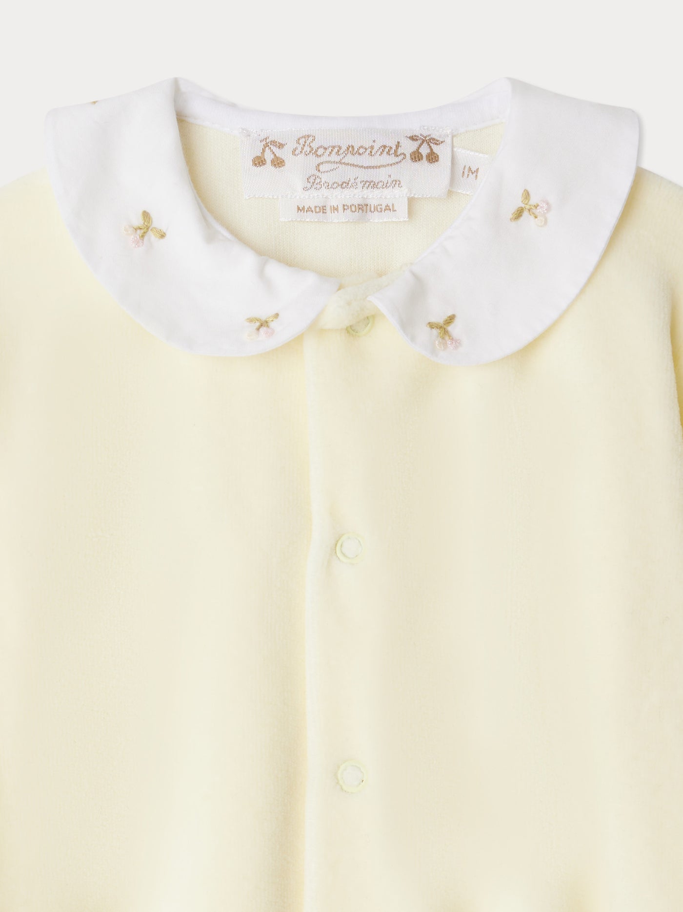 Tintina velvet pajamas with cherry embroidered collar in organic cotton
