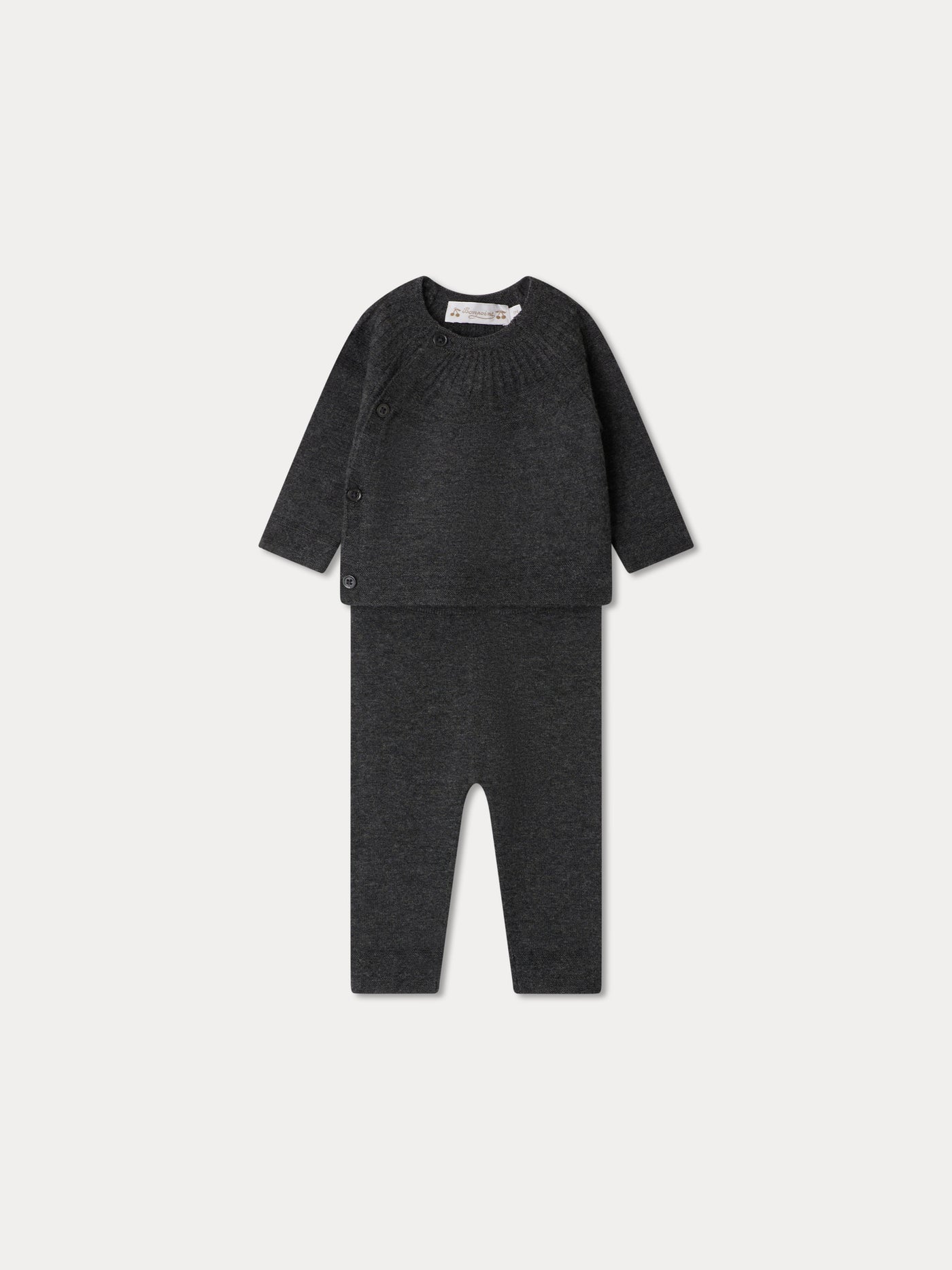 Jina set with fancy stitch on the neckline in heather gray wool