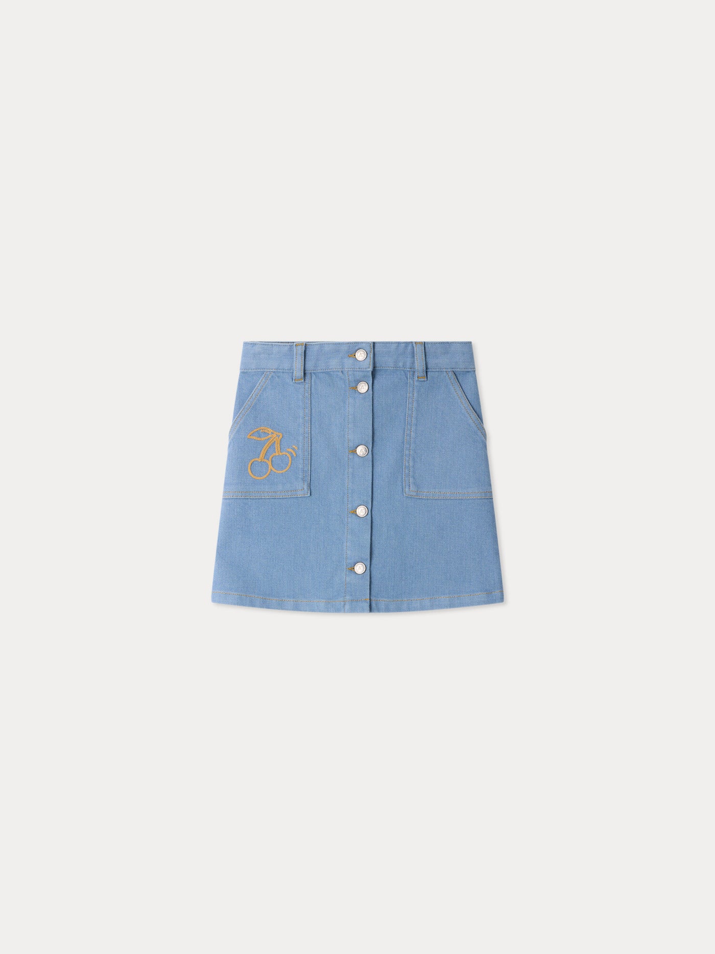 Jupe denim Dexie brodée en coton biologique