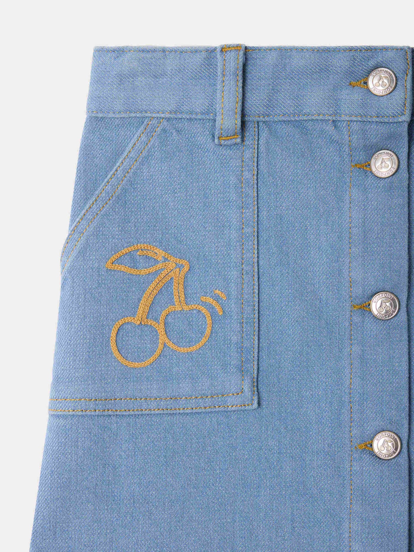 Jupe denim Dexie brodée en coton biologique