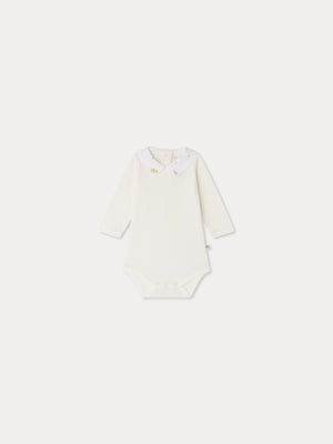 Septembre hand-embroidered trumpet bodysuit in organic cotton