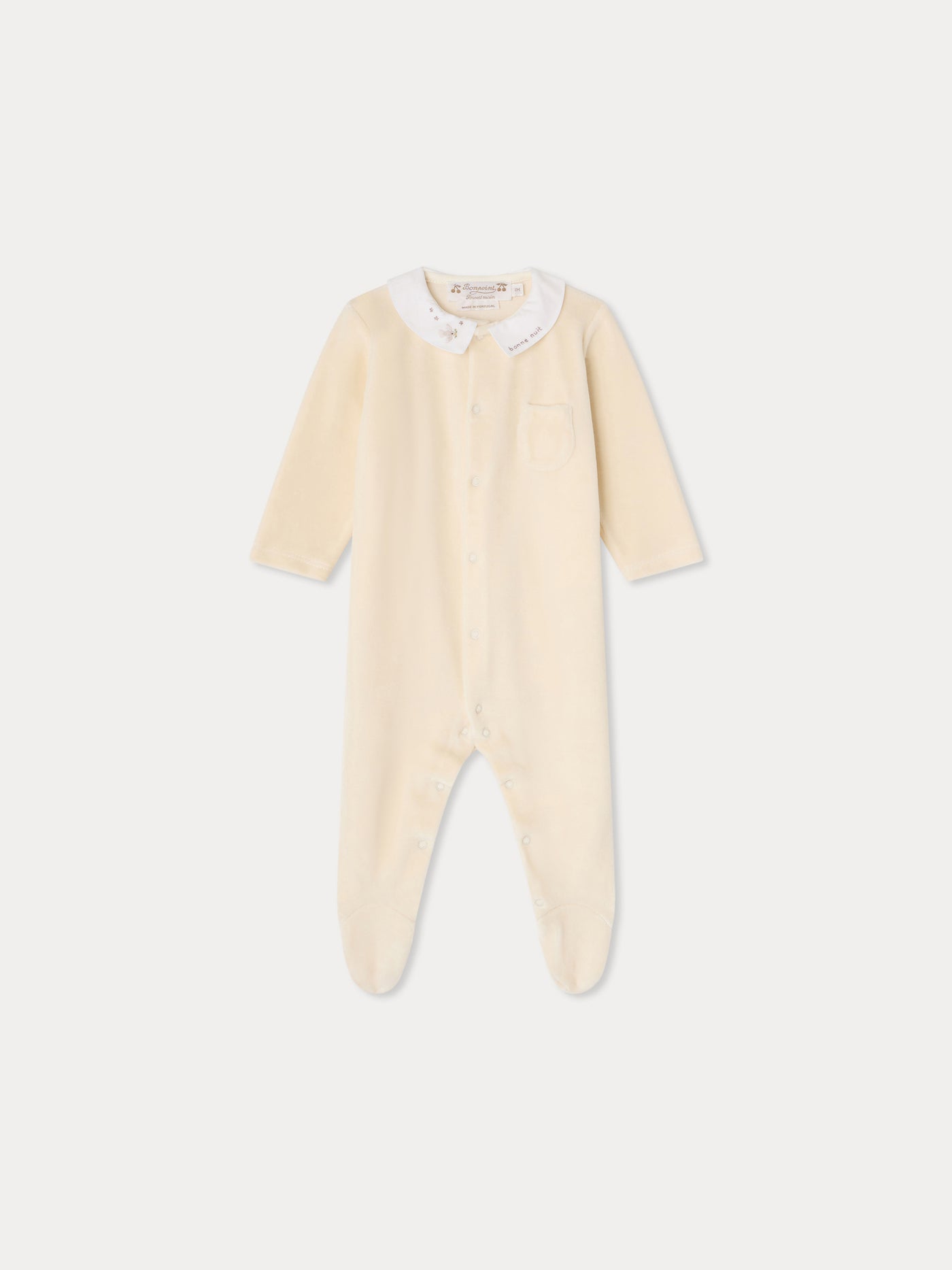 Pyjama velours Tilouan à col brodé oiseau à la main