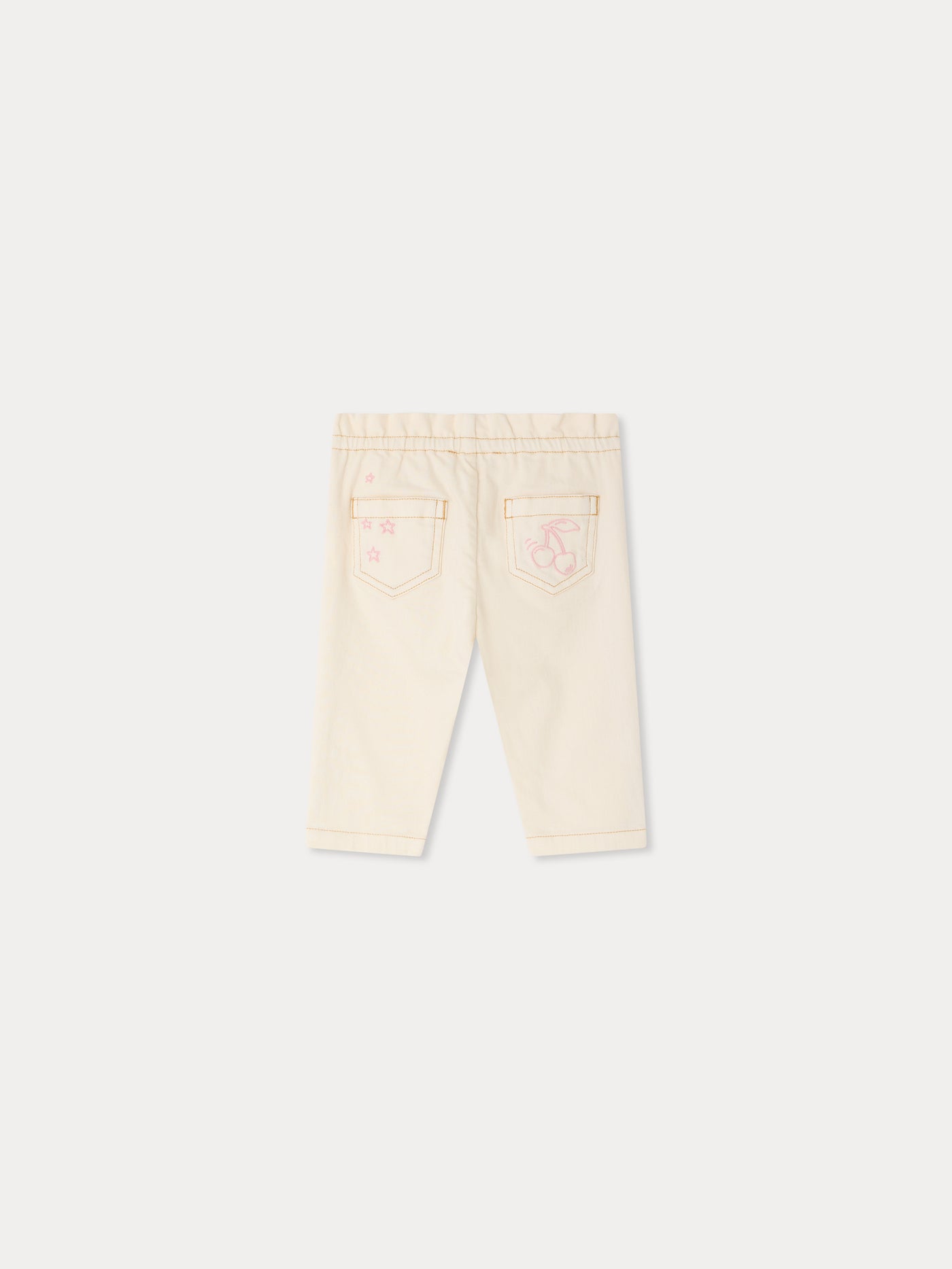 Luciole Baby-Jeanshose mit Kirschstickerei aus Bio-Baumwolle