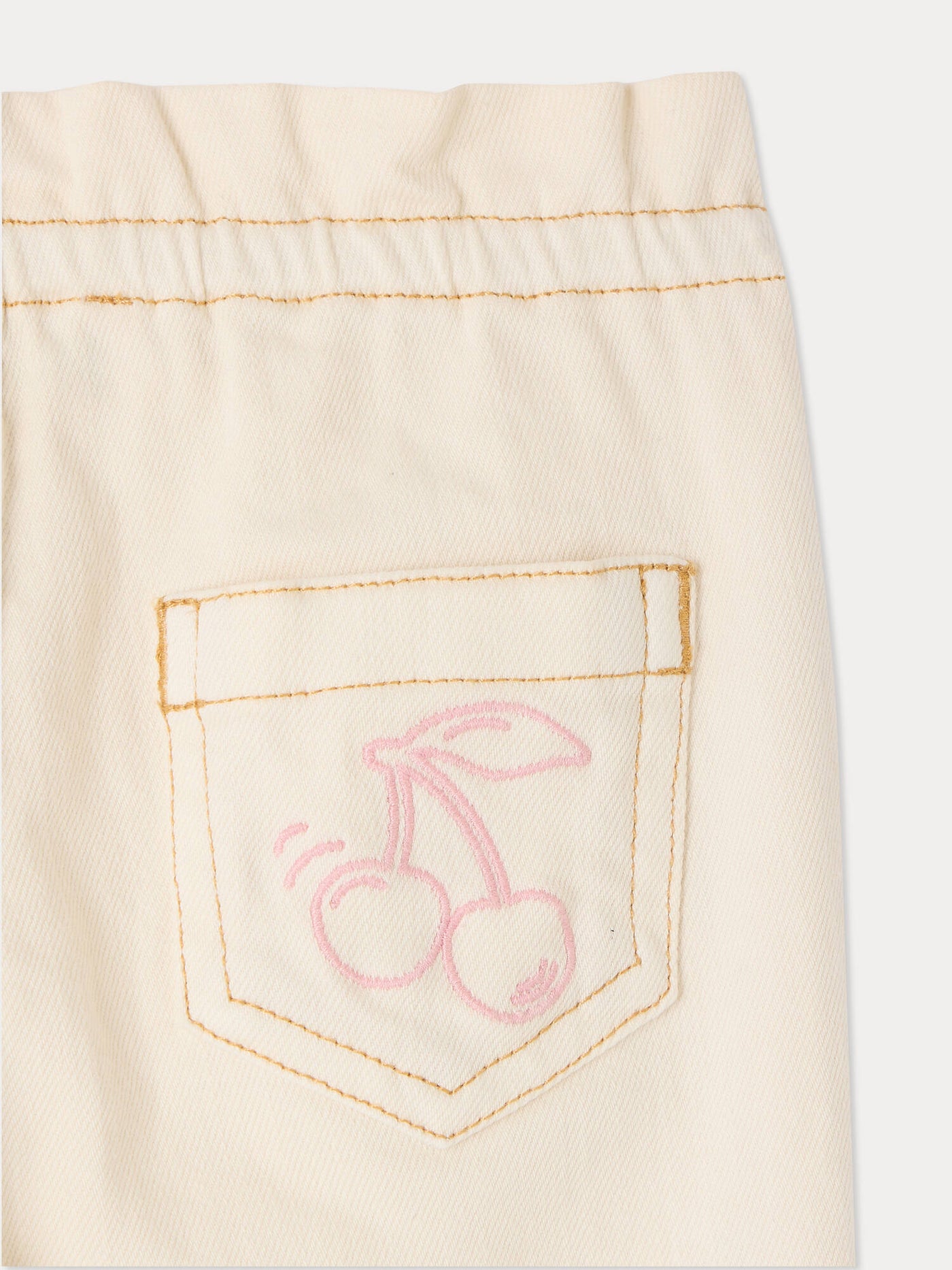 Luciole Baby-Jeanshose mit Kirschstickerei aus Bio-Baumwolle
