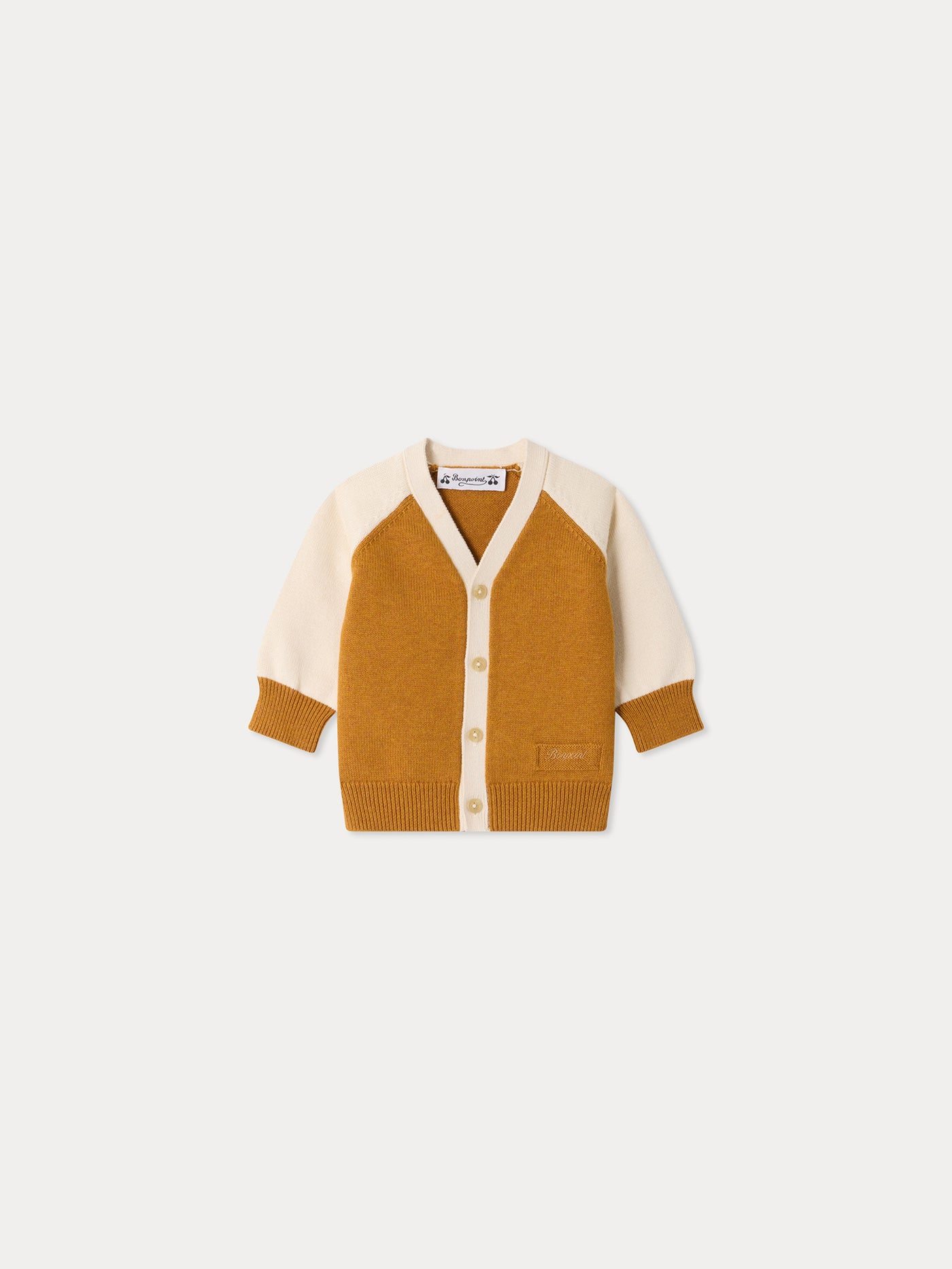 Baby-Cardigan Marin mit V-Ausschnitt aus Bio-Baumwolle und Kaschmir