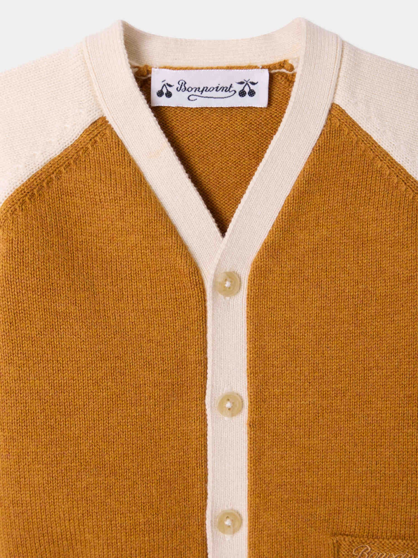 Baby-Cardigan Marin mit V-Ausschnitt aus Bio-Baumwolle und Kaschmir