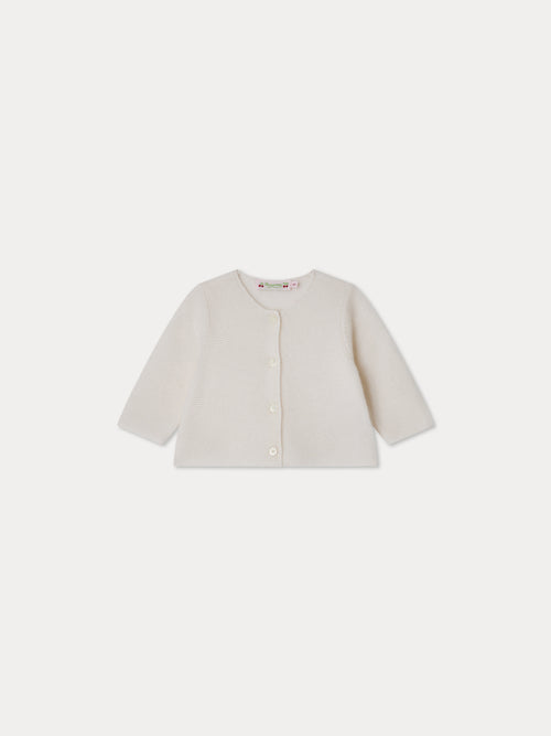 Cardigan bébé à col rond en cachemire blanc lait