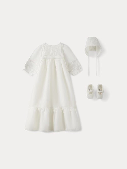 Robe de baptême avec détails en dentelle en coton et soie