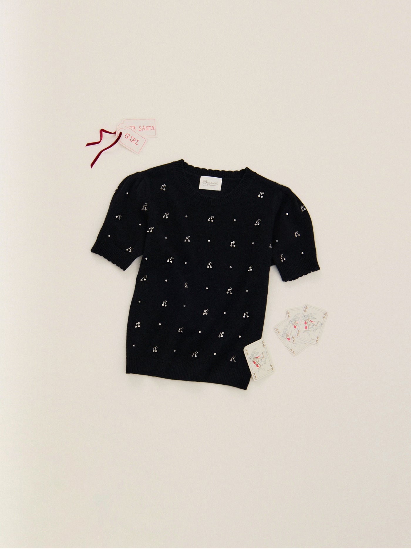 Jossia sweater with cherry pearl embroidery in wool and cashmere