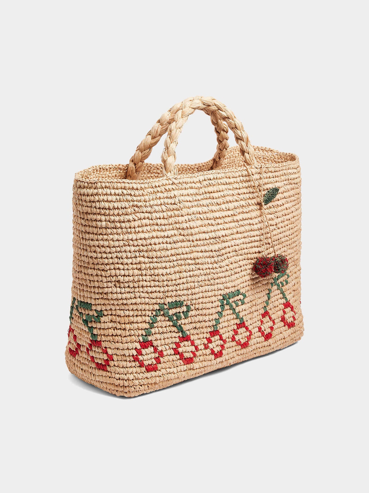 Fama Tragetasche aus Raffia mit roten Kirschen