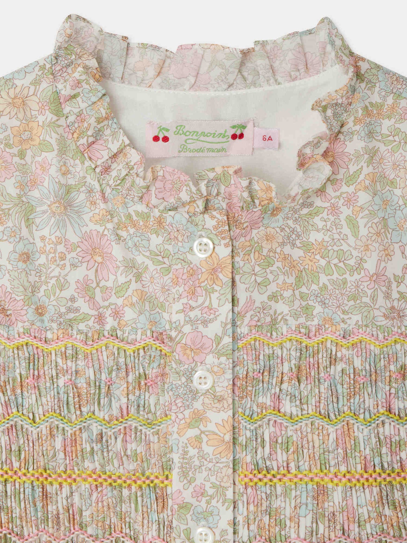 Abito smockato e ricamato Fabiola realizzato con tessuti Liberty