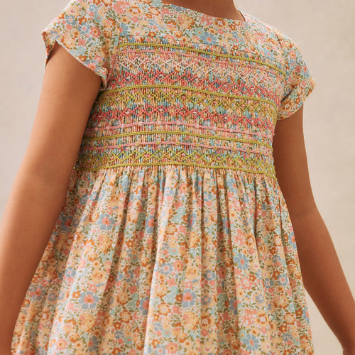 Duchesse smocked dress made with multicolor Liberty fabrics