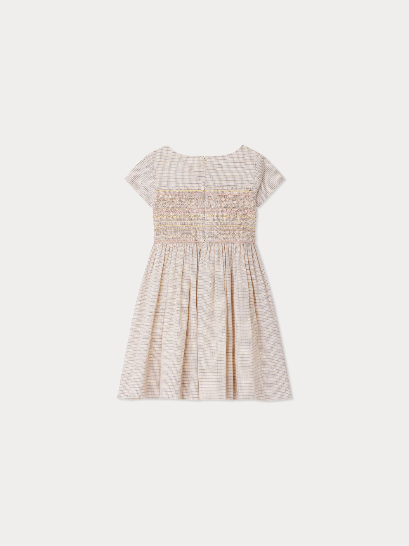 Robe Duchesse à carreaux smockée et brodée
