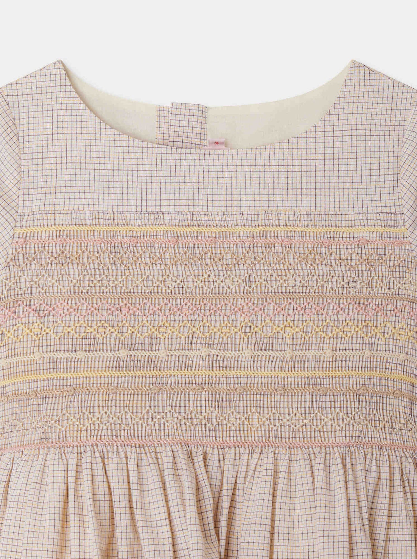 Robe Duchesse à carreaux smockée et brodée